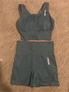 Gymshark Women's Seamless High-Waist Bike Shorts and Sports Bra in Blue